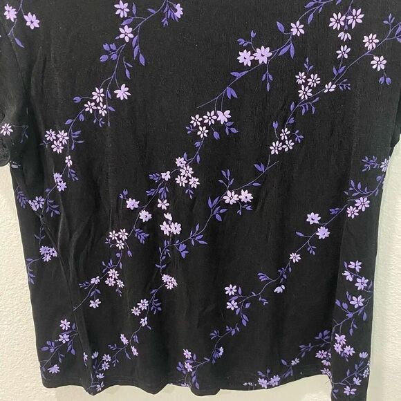 Briggs Black and Purple Floral Top Size Petite Medium - Picture 3 of 6